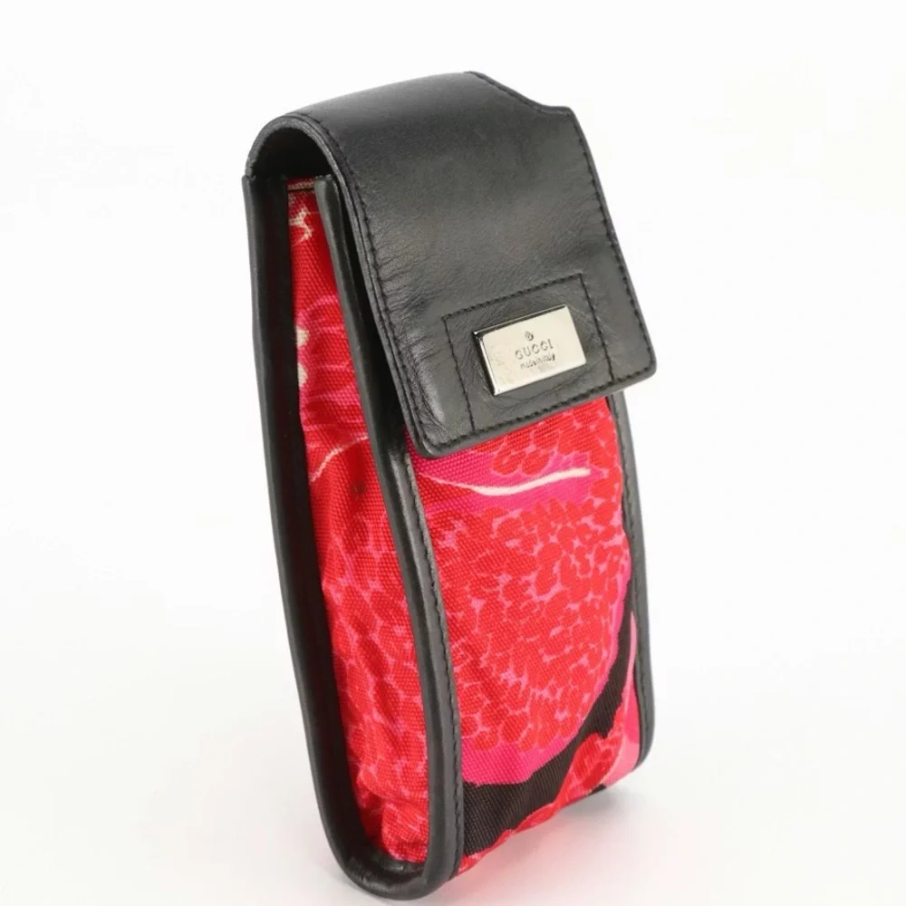 Gucci Phone Holder Accessory in Printed Nylon and Leather Trim